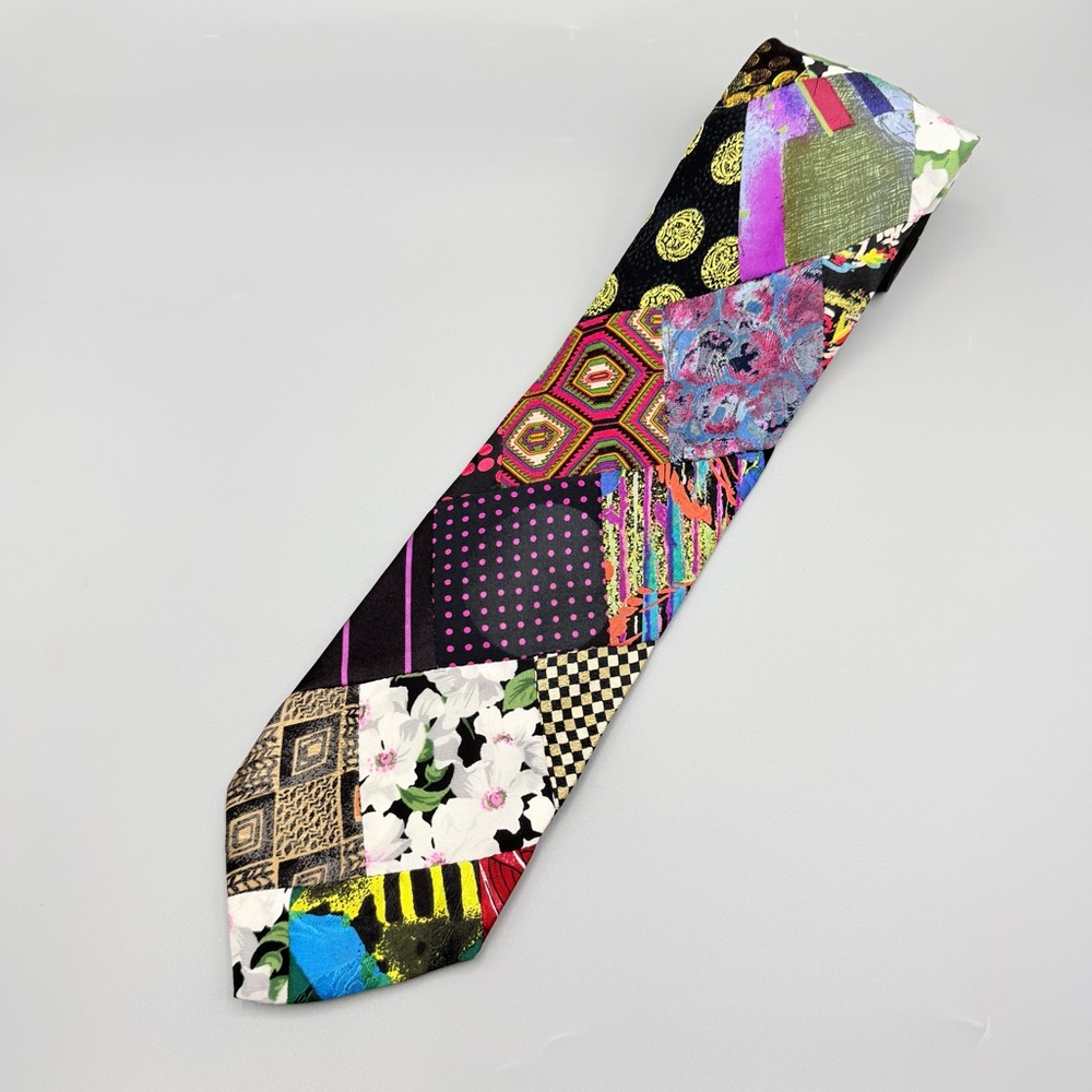 Santostefano for Bertini Vintage Rare 100% Silk Multicolor Patchwork Tie